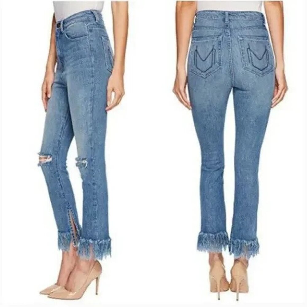 MuMu Blue Brooklyn High Waist Fringe Hem Distressed Jean 28